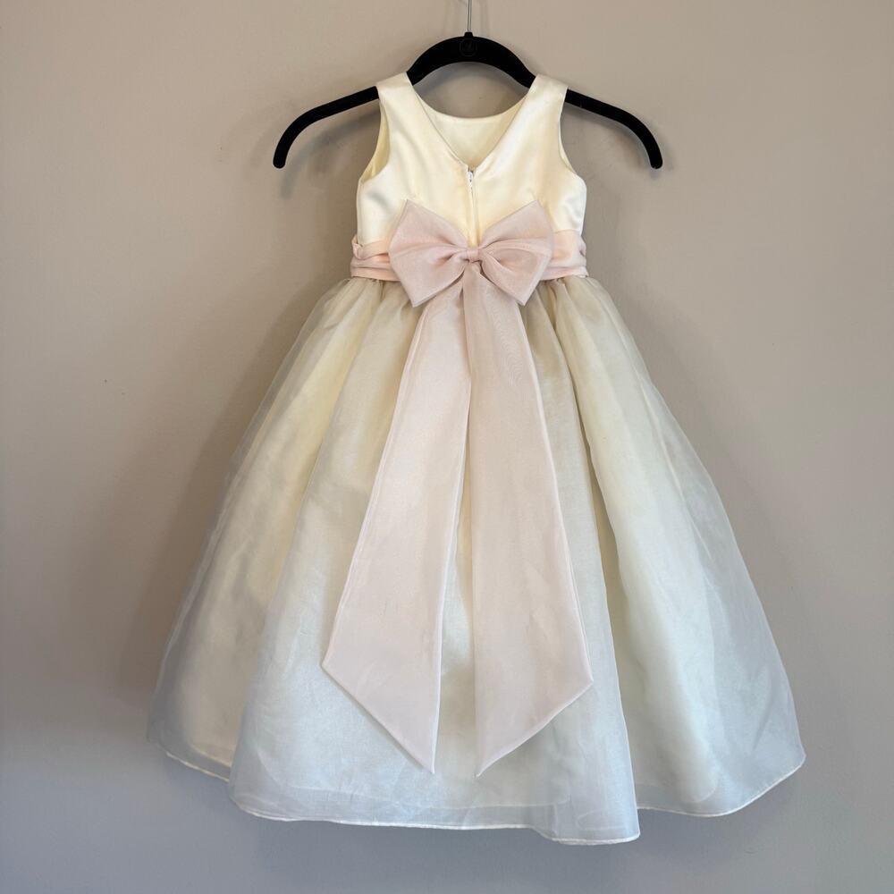 Elena Do Vale Designer Ivory/Cream Tulle Girls Gown Pink Sash‎ Size 2-4T Est - Picture 6 of 12